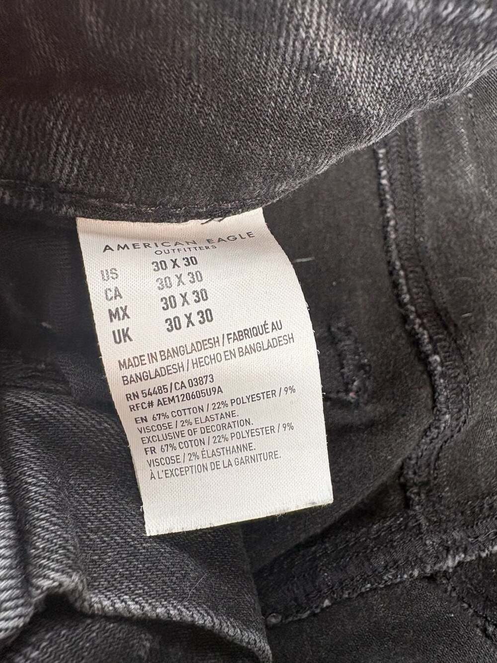 American Eagle Next Level Flex Men Jeans 30x30 Gray Black Slim Straight Stretch - Picture 7 of 8